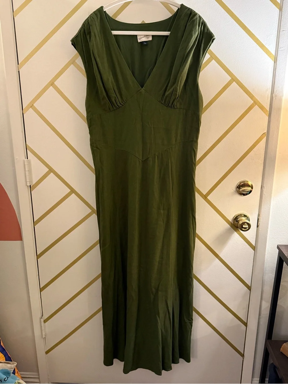 Olive Green Linen V-Neck Smocked Maxi Dress Universal Thread